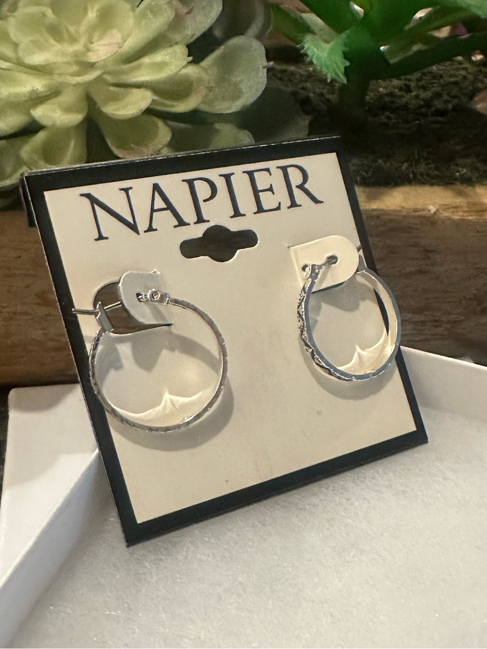 Napier silver-tone diamond-cut patterned hoop earrings NWT